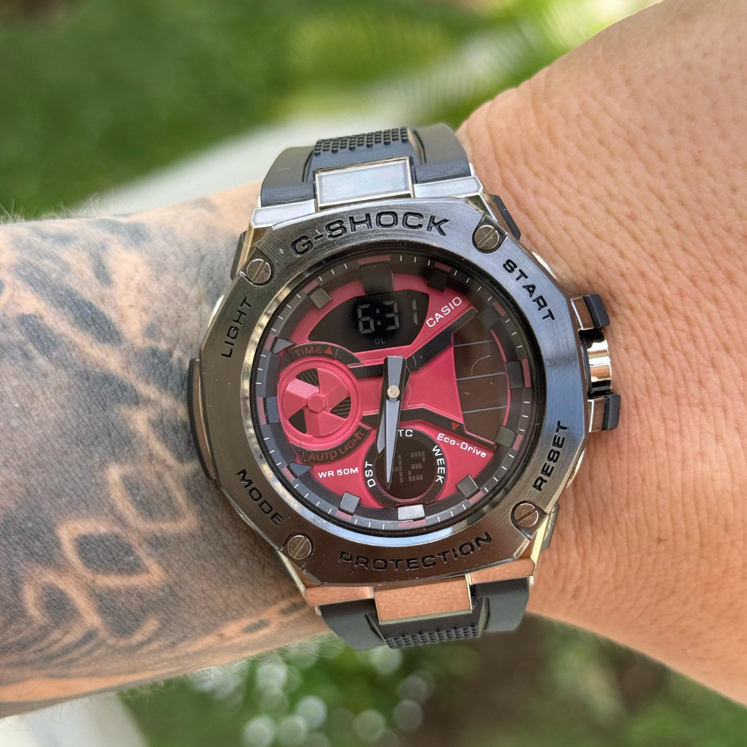 145 G shock Metalico negro rojo